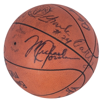 1985-86 Chicago Bulls Team Signed Official Wilson Basketball With 15 Signatures Including Bold Full Name Michael Jordan Signature (PSA/DNA)